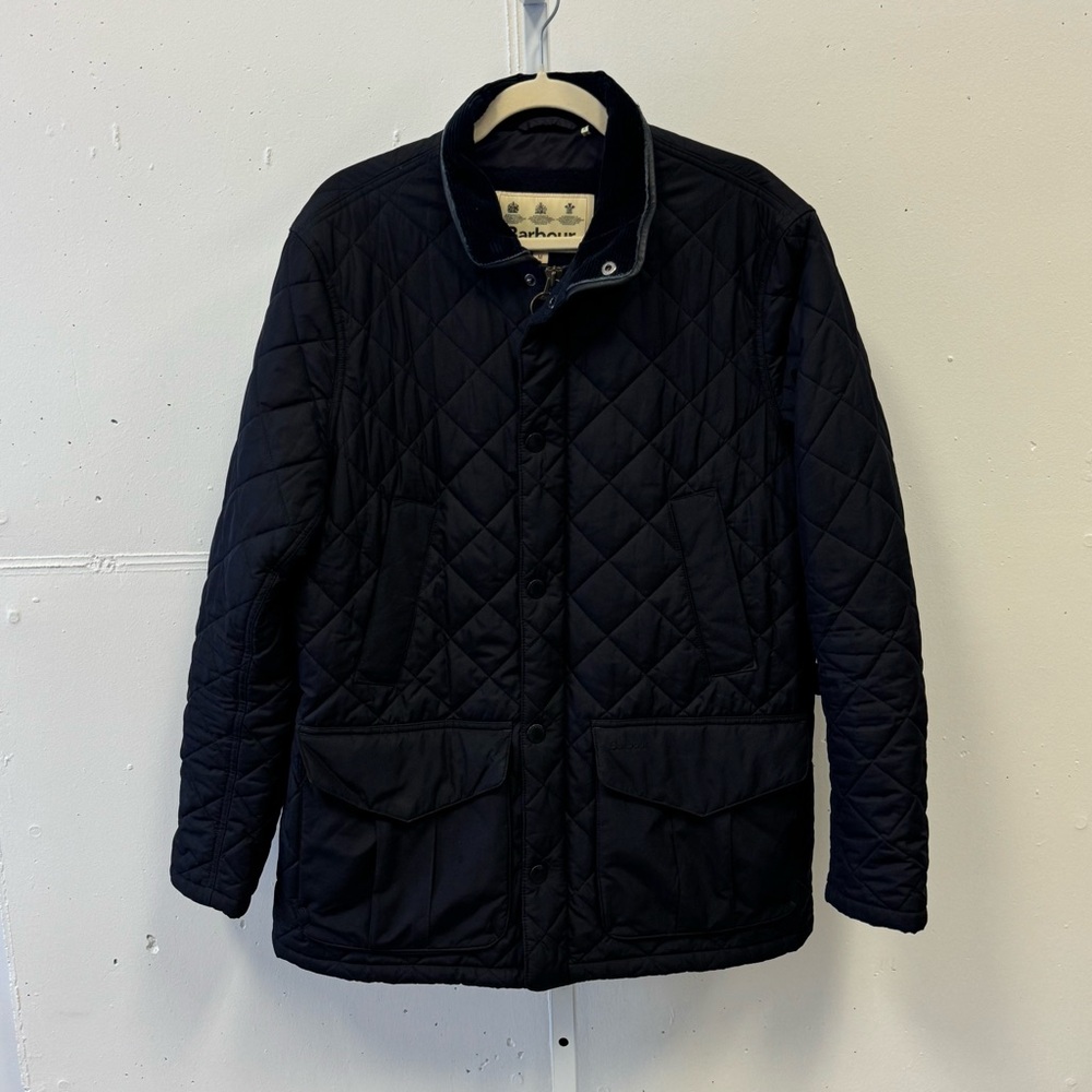 Barbour Men’s Devon Quilted Jacket Black Fleece Lined Relaxed Fit Medium MQU0883